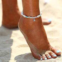 Yean Seashell Fußkettchen Seestern Türkis Knöchel Armband Silber Fußkette Schmuck für Frauen und Mädchen von Yean