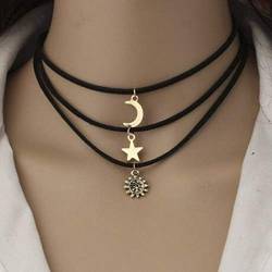 Yean Star Moon Sun Anhänger Choker Layered Halskette Goldschmuck für Frauen und Mädchen von Yean