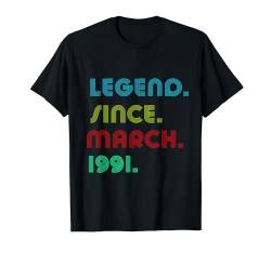 33 Years Old Legend Since März 1991 33th Birthday T-Shirt von Years Old Legend Birthday For Men Women