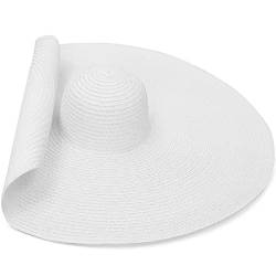 YeeHeen Strohhut mit breiter Krempe, Strandhut, großer Sommer, UV-Schutz, Hüte für Damen, weiß, Einheitsgröße von YeeHeen