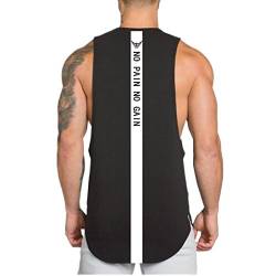 YeeHoo Herren Back NO Pain NO GAIN Cut Off Muskelshirt Tank Top für Fitness & Bodybuilding Baumwolle von YeeHoo