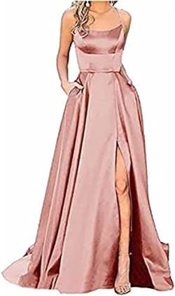 Yeehliny Abendkleider für Damen Ballkleider Damen Spaghettiträger Rückenfreies Schulterfrei Kleider Elegant Hochzeit A-Linie Cocktailkleid Brautkleid Festkleider Maxikleid mit Schlitz von Yeehliny