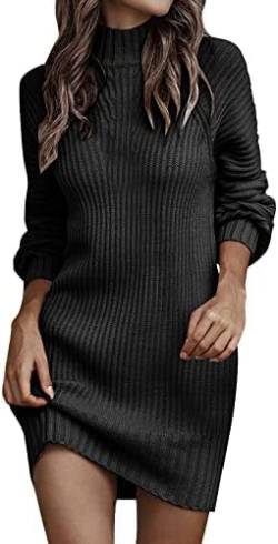 Yeehliny Damen Elegant Strickkleid Langarm Rollkragen Strickpullover Pulloverkleid Warme Sweater Minikleid Winterkleid Pullikleid Casual Lose Herbst Kleid Weihnachtskleid Rollkragenpullover von Yeehliny