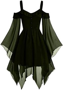 Yeehliny Damen Mittelalter Kleid Maxikleid mit Mesh Trompetenärmel Asymmetrischer Prinzessin Kleider Gothic Halloween-Kleid Karneval Kostüm Renaissance Cosplay Kostüm von Yeehliny