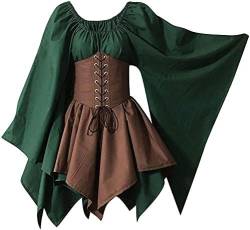 Yeehliny Damen Mittelalter Kleid Maxikleid mit Mesh Trompetenärmel Asymmetrischer Prinzessin Kleider Gothic Halloween-Kleid Karneval Kostüm Renaissance Cosplay Kostüm von Yeehliny