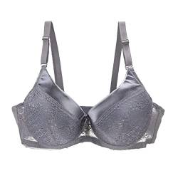 Yeehliny Damen Push Up BH mit Blumen Spitze Bügel BH Gepolstert Elegant 3/4 Tasse Bügel-BH Übergröße Comfort Bra Plunge Bra Unterwäsche (95B, Grau) von Yeehliny