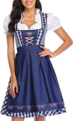 Yeehliny Dirndl Damen Midi Trachtenkleid Trachtenmode Trachtenkleid für Oktoberfest, Schulterkleid Schürze Knielang Elegant Kurzarm Trachtenkleid für Party Kleid Kanervalfest Kleid von Yeehliny