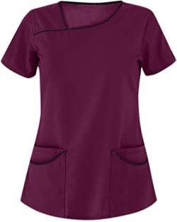 Yeehliny Kasack Damen Pflege Einfarbig Kurzarm Arbeits-T-Shirt Schlupfjacke Schlupfhemd Berufskleidung Krankenpfleger Uniformen mit Zwei Taschen Damenkasack von Yeehliny