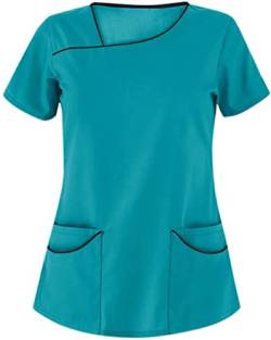 Yeehliny Kasack Damen Pflege Einfarbig Kurzarm Arbeits-T-Shirt Schlupfjacke Schlupfhemd Berufskleidung Krankenpfleger Uniformen mit Zwei Taschen Damenkasack von Yeehliny