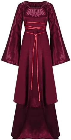 Yeehliny Mittelalter Kleid Damen Mittelalterliche Kleider mit Trompetenärmel Renaissance Kostüme Langes Kleid für Halloween Fasching Karneval Gothic Cosplay Party Maxikleid Kostüm von Yeehliny