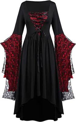 Yeehliny Mittelalter Kleid Damen Renaissance Mittelalter Kostüme Kleid Trompetenärmel Gothic Retro Kleid Halloween Fasching Karneval Kostüm Vintage Mittelalterkleid für Damen von Yeehliny