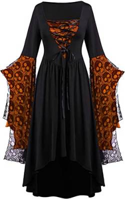 Yeehliny Mittelalter Kleid Damen Renaissance Mittelalter Kostüme Kleid Trompetenärmel Gothic Retro Kleid Halloween Fasching Karneval Kostüm Vintage Mittelalterkleid für Damen von Yeehliny