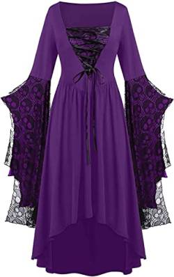 Yeehliny Mittelalter Kleid Damen Renaissance Mittelalter Kostüme Kleid Trompetenärmel Gothic Retro Kleid Halloween Fasching Karneval Kostüm Vintage Mittelalterkleid für Damen von Yeehliny