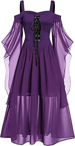 Yeehliny Mittelalter Kleid Damen Renaissance Mittelalter Kostüme Kleid Trompetenärmel Gothic Retro Kleid Halloween Fasching Karneval Kostüm Vintage Mittelalterkleid für Damen von Yeehliny