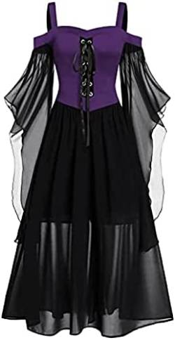 Yeehliny Mittelalter Kleid Damen Renaissance Mittelalter Kostüme Kleid Trompetenärmel Gothic Retro Kleid Halloween Fasching Karneval Kostüm Vintage Mittelalterkleid für Damen von Yeehliny