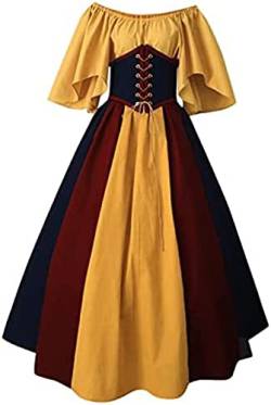 Yeehliny Mittelalter Kleidung Damen Renaissance Kleid Mittelalterkleid Viktorianisch Steampunk Halloween Cosplay Kostüm Fasching Karneval Mittelalter Kleid Gothic Retro Kleid von Yeehliny