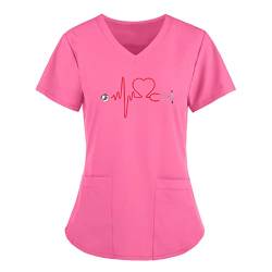 Yeehliny Pflege Kleidung Damen Krankenhaus Schlupfhemd Kurzarm Shirt Bluse Blusenshirt Schlupfjacke Schlupfhemd Berufskleidung Pflegebekleidung Schlupfkasack Damenkasack (M, Rosa) von Yeehliny