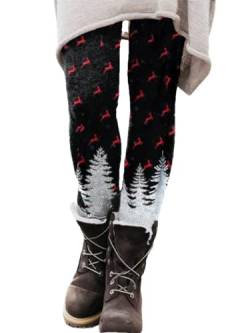 Yeehliny Strumpfhose Damen Winter Weihnachten Muster Thermo Leggings Weihnachtsleggins Thermoleggings Winterleggins Winterhose Freizeithosen von Yeehliny