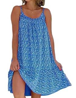 Yeenily Damen Freizeitkleid Ärmelloses Kleid Floral Spaghetti-Träger Kurze Kleider Sommer Lässiges Strandkleid(Blau,XXL) von Yeenily