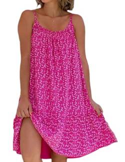 Yeenily Damen Freizeitkleid Ärmelloses Kleid Floral Spaghetti-Träger Kurze Kleider Sommer Lässiges Strandkleid(Rosa,M) von Yeenily
