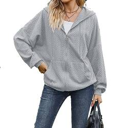 Yeenily Damen Kapuzenpullover Sweatjacke Sweatshirt Reißverschluss Kapuzenjacke Kapuzenpulli Langarm Mantel mit Taschen Casual Hoodie Herbst Basic Oberteile(Graublau,M) von Yeenily