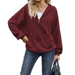 Yeenily Damen Zipper Kapuzenpullover Sweatjacke Oversize Full Zip Casual Hoodie Sweatshirt Kapuzenjacke mit Taschen und Reißverschluss Herbst und Winter(Burgunderrot,XXL) von Yeenily