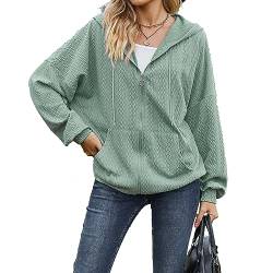 Yeenily Damen Zipper Kapuzenpullover Sweatjacke Oversize Full Zip Casual Hoodie Sweatshirt Kapuzenjacke mit Taschen und Reißverschluss Herbst und Winter(Dunkelgrün,M) von Yeenily