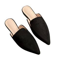 Yeeteepot Damen Flache Pantoletten Geschlossene Spitze Sandalen Rückenfrei Loafers Pointed Toe Mules Sommer Freizeit Urlaub Hausschuhe Schwarz 37 EU = 38 CN von Yeeteepot