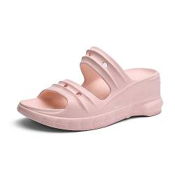 Yeeteepot Damen Plateau Sandalen Sommer Keilabsatz Hausschuhe Plattform Pantoletten Weiche Slip-On Sandaletten Wedges Dicken Schlappen Rosa 35/36 EU = 36/37 CN von Yeeteepot