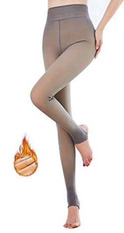 Yeeteepot Damen Strumpfhosen Warm Fleece Pantyhose Perfekt Beine Abnehmen Plüschstrümpfe Gefälschte Durchscheinend Pantyhose Thermo Verdickte Leggings (Grau-B-220g) von Yeeteepot