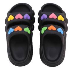 Yeeteepot Kinder Badelatschen Sommer Hausschuhe Mädchen Damen Weiche Badeschlappen Cozy Slides Schlappen Pantoletten Rutschfeste Strand Sandalen Schwarz 30/31 EU von Yeeteepot