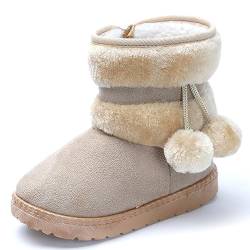 Yeeteepot Mädchen Warm Gefütterte Schneestiefel Baby Kinder Plüsch Winterstiefel Flach rutschfeste Stiefel Kleinkindschuhe Weichsohlen Kurzschaft Stiefel, Beige 28 EU = Hersteller 29 von Yeeteepot