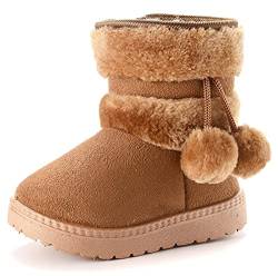 Yeeteepot Mädchen Warm Gefütterte Schneestiefel Baby Kinder Plüsch Winterstiefel Flach rutschfeste Stiefel Kleinkindschuhe Weichsohlen Kurzschaft Stiefel, Khaki 21 EU = Hersteller 22 von Yeeteepot