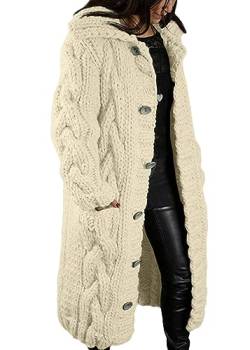 Yegirlzs Damen Strickjacke Lang Cardigan Langarm Grobstrickjacke Strickmantel mit Taschen Strickcardigan mit Knopf Winter Jacke Sweater Outerwear A Aprikose XL von Yegirlzs