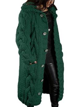 Yegirlzs Damen Strickjacke Lang Cardigan Langarm Grobstrickjacke Strickmantel mit Taschen Strickcardigan mit Knopf Winter Jacke Sweater Outerwear A Grün1 L von Yegirlzs