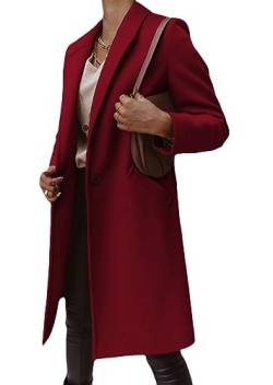 Yegirlzs Damen Trenchcoat Wollmantel Revers Windjacke Warm Wintermantel Langarm Elegant Mantel Jacke Parka Overcoat Herbst Winter A Rot M von Yegirlzs