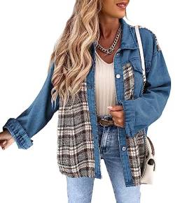 Yegirlzs Jeansjacke Damen Vintage Jeans Jacke Langarm Jean Mantel Kurze Jeansjacke Knopf Denim Jacken Leichte Jacken Mantel Outwear Vintage Streetwear A Blau L von Yegirlzs