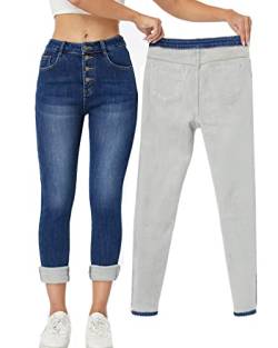 Yehopere Damen Winter Fleece Gefüttert Jeans Slim Fit Warm Skinny High Waist Denim Jeans, Two07 Fashion, X-Groß von Yehopere
