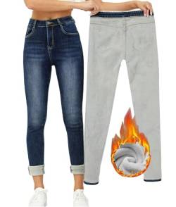 Yehopere Women's Winter Fleece Lined Jeans Slim Fit Warm Skinny High Waist Denim Jeans, Blue As1 von Yehopere