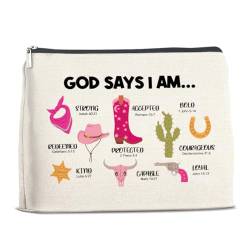Inspirierende christliche Geschenke für Frauen Mädchen Cowgirl – christliche religiöse Geschenke – Bibelverse Geschenke für Frauen und Sie – Cowgirl Make-up-Tasche – God Says I Am Cowgirl von YeleY