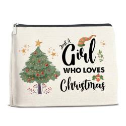 YeleY Geschenke für Mädchen Weihnachten – Weihnachten Make-up-Tasche für Mädchen, Teenager, Mädchen, Frauen, Freunde, BFF, Schwester – Just a Girl Who Loves Christmas Kosmetiktasche, Make-up-Tasche von YeleY