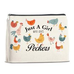 YeleY Hühner-Geschenke für Mädchen – Hühner-Geschenke für Hühnerliebhaber Frauen – Pecker Liebhaber Geschenke Make-up-Tasche für Bestie BFF Schwester Tochter – Just a Girl Who Loves Peckers von YeleY