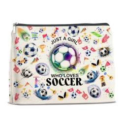 YeleY Make-up-Tasche für Fußballliebhaber, Geschenk für Fußballspieler, Team-Fans, Just a Girl Who Loves Soccer Kosmetiktasche, Mehrfarbig von YeleY