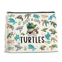 YeleY Schildkrötenliebhaber-Geschenke, lustige Schildkröten-Geschenke, Make-up-Tasche, Meeresschildkröten-Geschenke, Kosmetiktasche, Just a Girl Who Loves Turtles Reißverschlusstasche, Mehrfarbig von YeleY