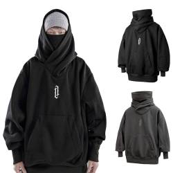 Yeluptu Fall Unisex Oversized Hip-Hop Hoodies, Ninja Double Neckline Cotton Pullover, Men Hoodie Hip Hop Streetwear (XL,Black) von Yeluptu