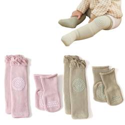 Knieschoner Baby Krabbeln Mädchen Jungen Rutschfeste Socken Winter Baumwolle Knieschutz Dicke Anti-rutsch Kleinkind Knieschützer Herbst Neugeborenen-Geschenkset (S(0-1Jahren), Hellviolett+Bohnengrün) von Yemlarey