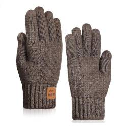 Winter Handschuhe Herren Damen Warme Touchscreen Strickhandschuhe mit Dicke Fleece Flauschige Fäustlinge fur männer Frauen (Herren, Khaki) von Yemlarey