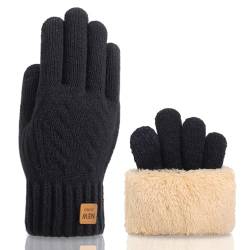 Winter Handschuhe Herren Damen Warme Touchscreen Strickhandschuhe mit Dicke Fleece Flauschige Fäustlinge fur männer Frauen (Herren, Schwarz) von Yemlarey