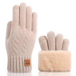 Yemlarey Winter Handschuhe Damen Warme Touchscreen Strickhandschuhe mit Dicke Fleece Flauschige Fäustlinge fur Frauen (Beige, Damen) von Yemlarey