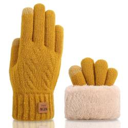 Yemlarey Winter Handschuhe Damen Warme Touchscreen Strickhandschuhe mit Dicke Fleece Flauschige Fäustlinge fur Frauen (Kurkuma, Damen) von Yemlarey